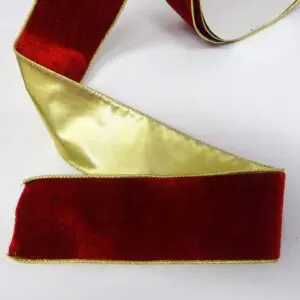 Velvet Ribbon Wired 63mm With Metallic Gold Edging Red