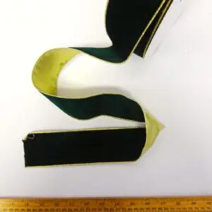 Velvet Ribbon Wired 63mm With Metallic Gold Edging Green