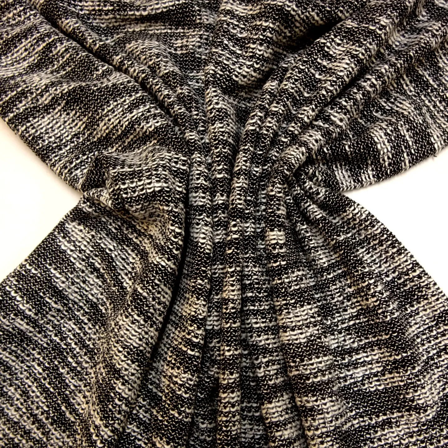 Jersey Fabric Knitted Look Winter Snow Black White