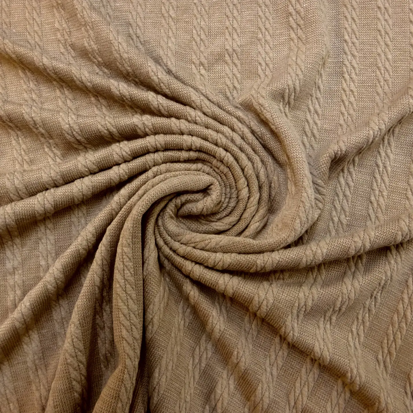 Jersey Fabric Cable Knit Toffee Crisp