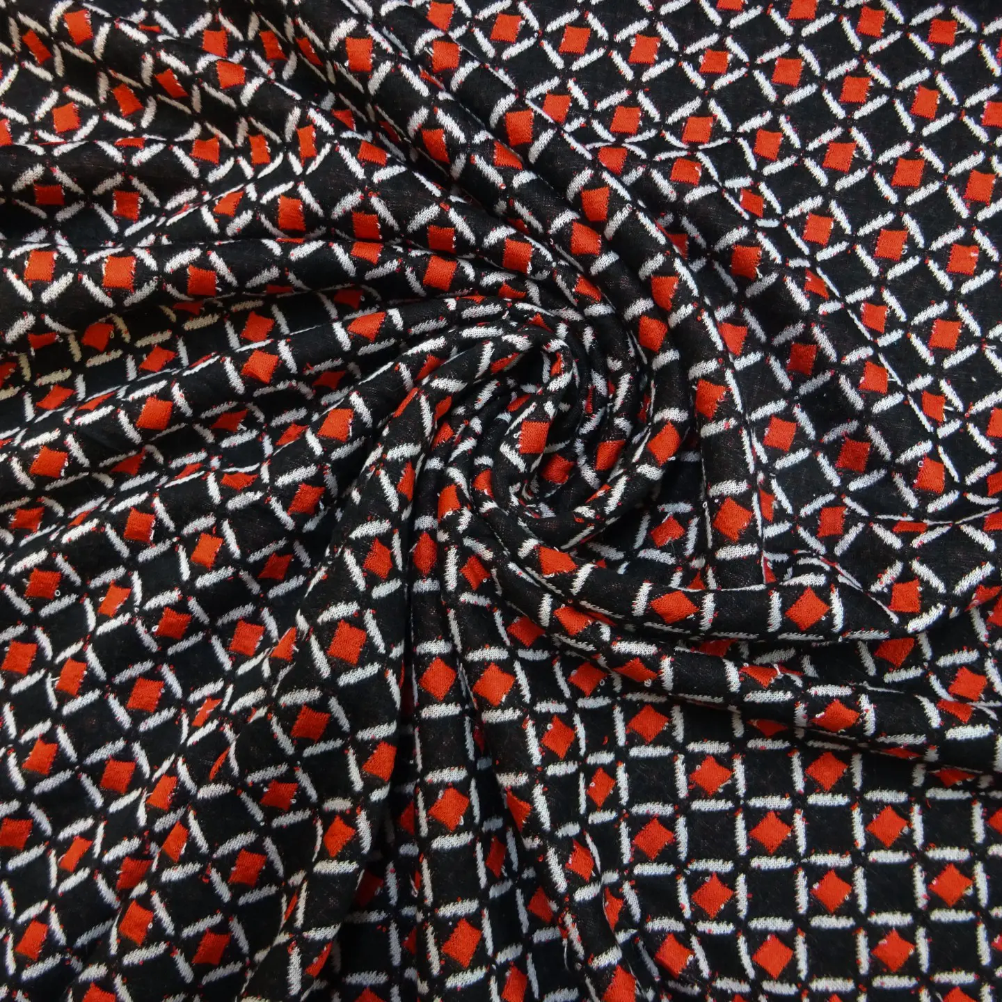 Jersey Fabric Knitted Look Alice In Wonderland Red Black