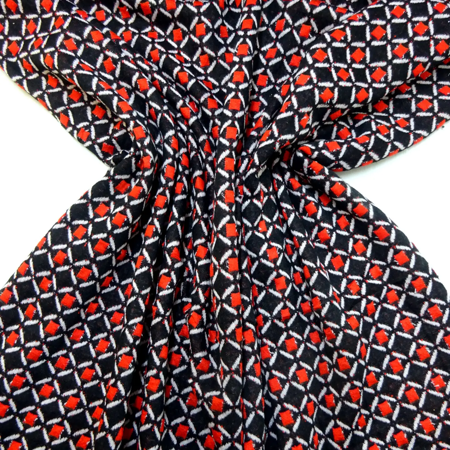 Jersey Fabric Knitted Look Alice In Wonderland Red Black