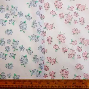 Polyester Cotton Fabric Floral De Lu Lu Rose On White
