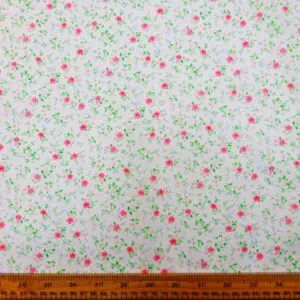 Polyester Cotton Fabric Lady Mary Flowers White