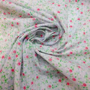 Polyester Cotton Fabric Lady Mary Flowers White