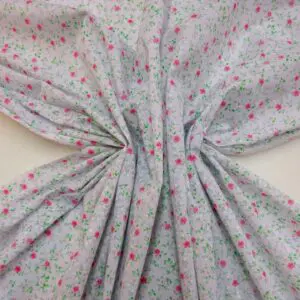 Polyester Cotton Fabric Lady Mary Flowers White
