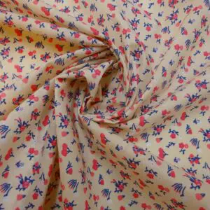 Polyester Cotton Fabric Floral Pocket Pansy Cream