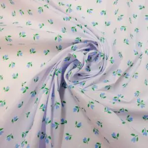 Polyester Cotton Fabric Floral Magnolia Blue