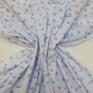 Polyester Cotton Fabric Floral Magnolia Blue