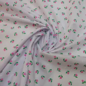 Polyester Cotton Fabric Floral Magnolia Pink