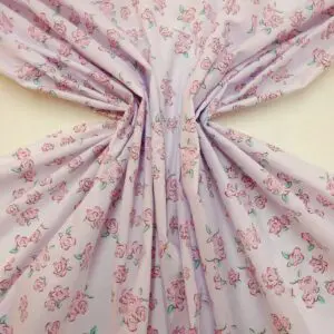 Polyester Cotton Fabric Floral De Lu Lu Rose On White Pink