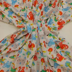 Polyester Cotton Fabric Knights & Dragons White