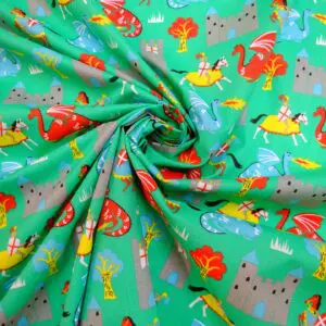 Polyester Cotton Fabric Knights & Dragons Green