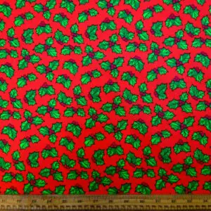 Christmas Polyester Cotton Fabric Classic Holly Red
