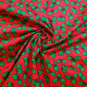 Christmas Polyester Cotton Fabric Classic Holly Red