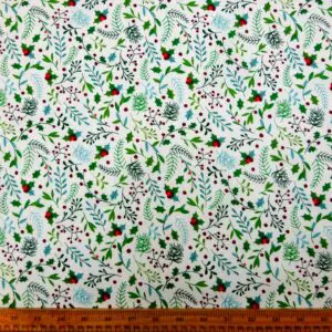 Christmas Polyester Cotton Fabric Mistletoe Medley White