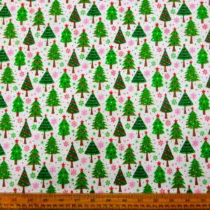 Christmas Polyester Cotton Fabric Christmas Trees White