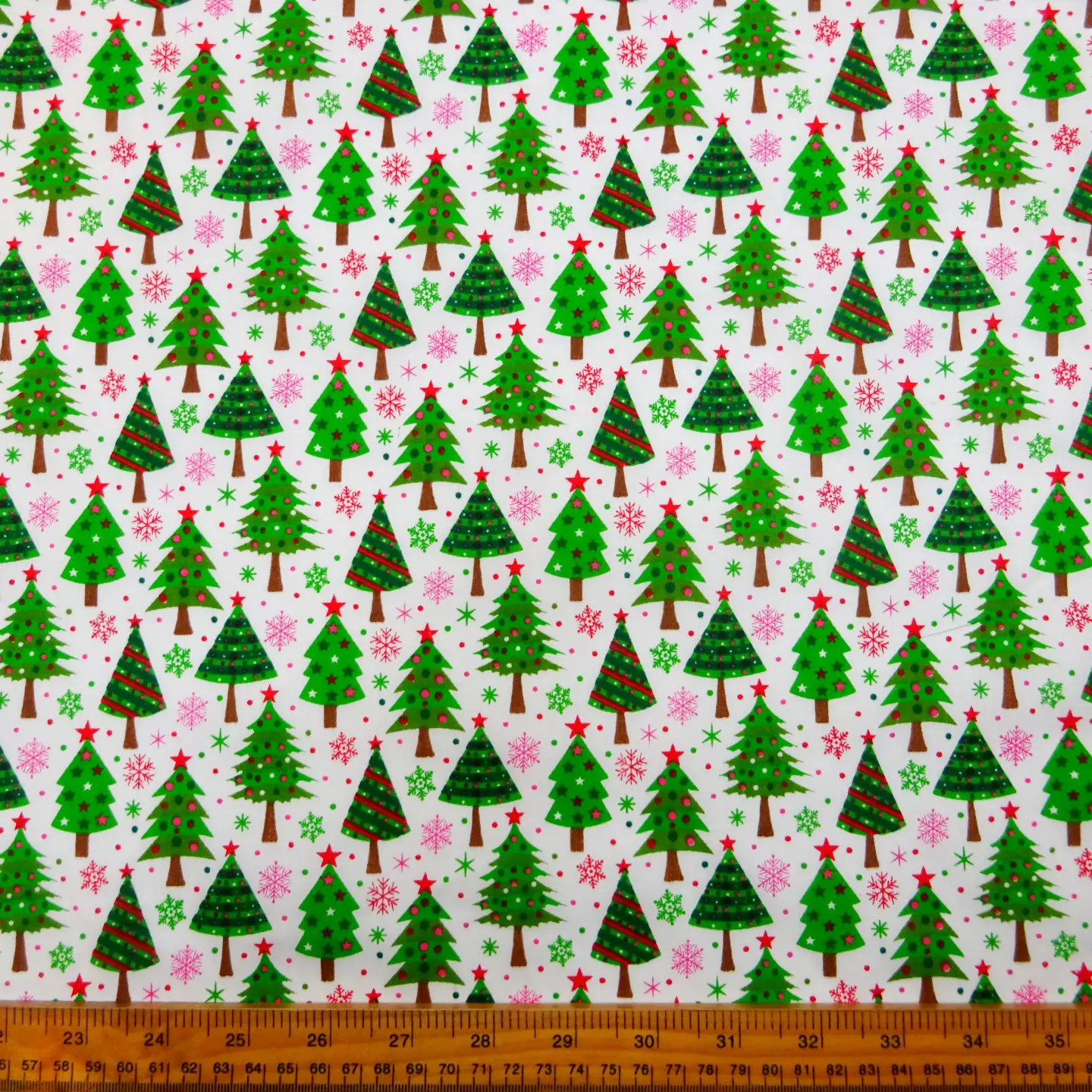 Christmas Polyester Cotton Fabric Christmas Trees White