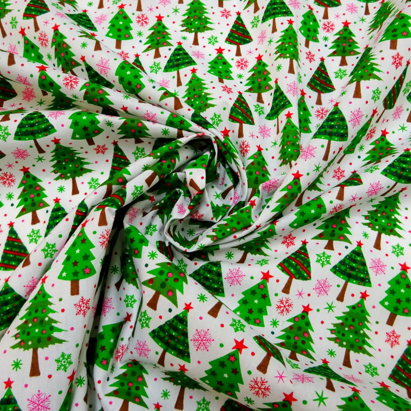 Christmas Polyester Cotton Fabric Christmas Trees White