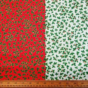 Christmas Cotton Fabric Exquisite Holly 2 With Gold Lacquer