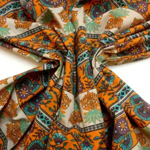 Cotton Fabric Swinging Tarots Orange Plum Turquoise