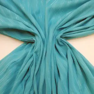 Cotton Fabric Simple Cotton With Silver Lurex Stripe Turquoise