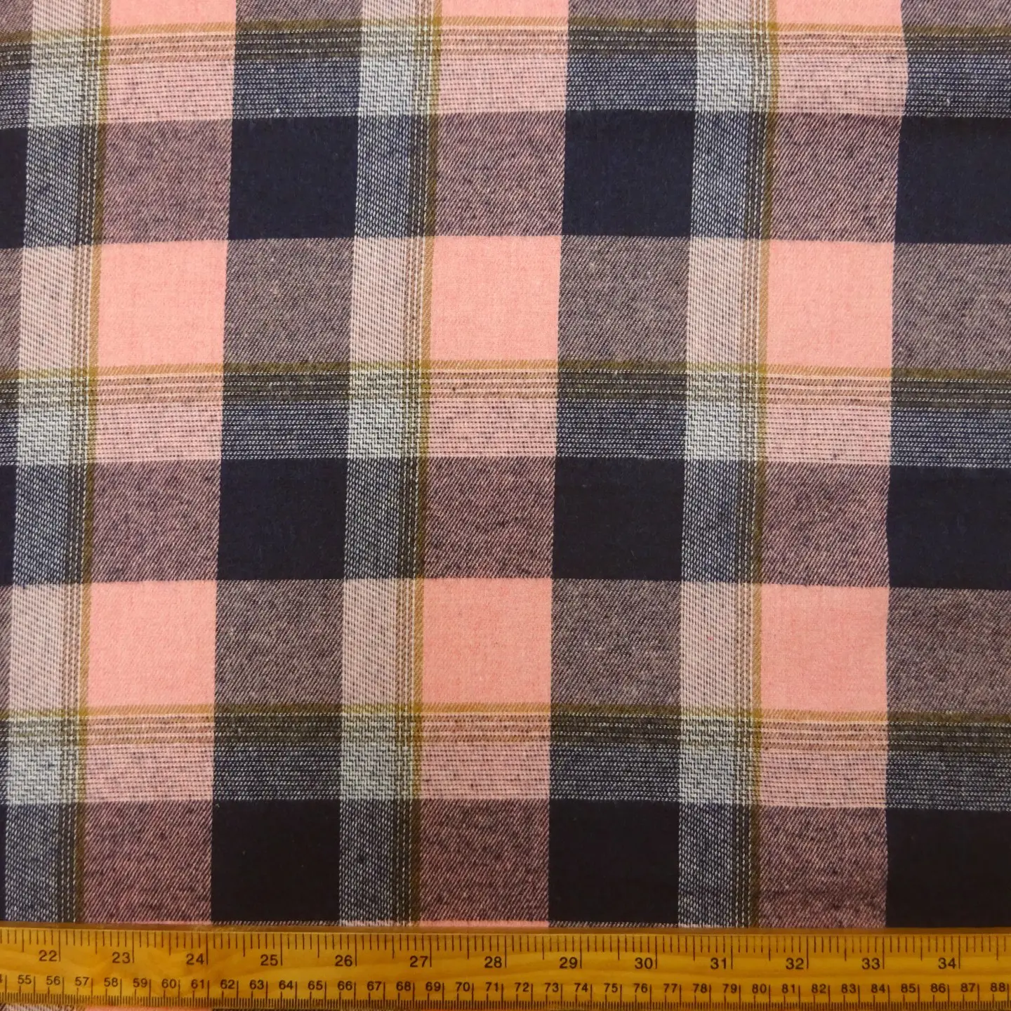 Tartan Fabric Brushed Checks Country Music Navy Pink