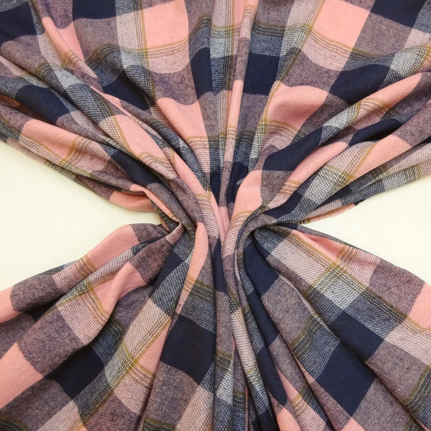 Tartan Fabric Brushed Checks Country Music Navy Pink