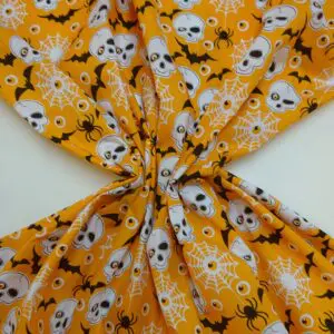 Halloween Polyester Cotton Fabric Cobwebs And Bats Orange