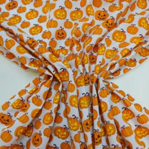 Halloween Polyester Cotton Fabric Punky Pumpkins White