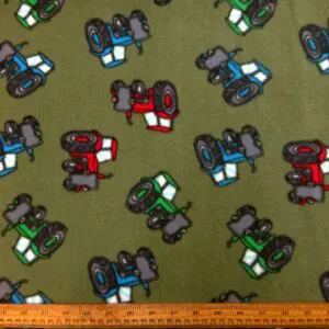Polar Fleece Fabric Tractors Green
