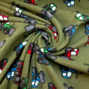 Polar Fleece Fabric Tractors Green