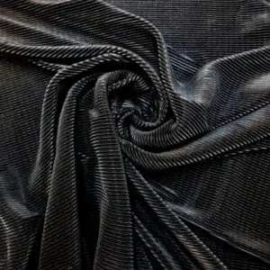 Plissé Jersey Fabric Riblets Shiny Black