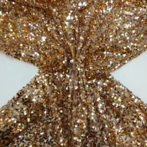 Sequin Fabric On Net Jiggly Wiggly Wheat Gold