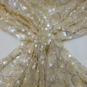Sequin Fabric On Vanilla Netting Edwardian Vintage Ivory