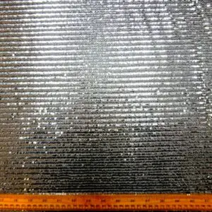 Sequin Fabric Liquorish Lines On Stretch Net Black Silver
