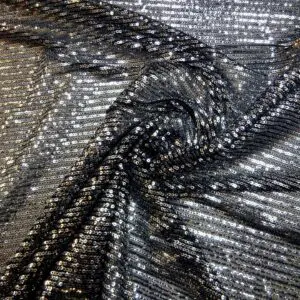 Sequin Fabric Liquorish Lines On Stretch Net Black Silver