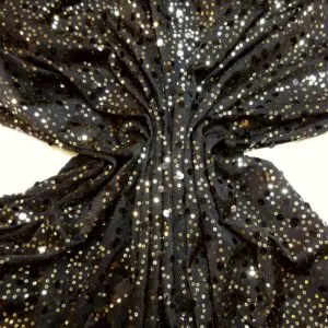 Sequin Fabric On Silky Jersey Tinkling Golden Rain Black Gold
