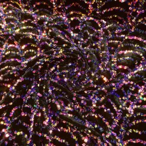 Sequin Fabric Velour Chain Waves Black Multi