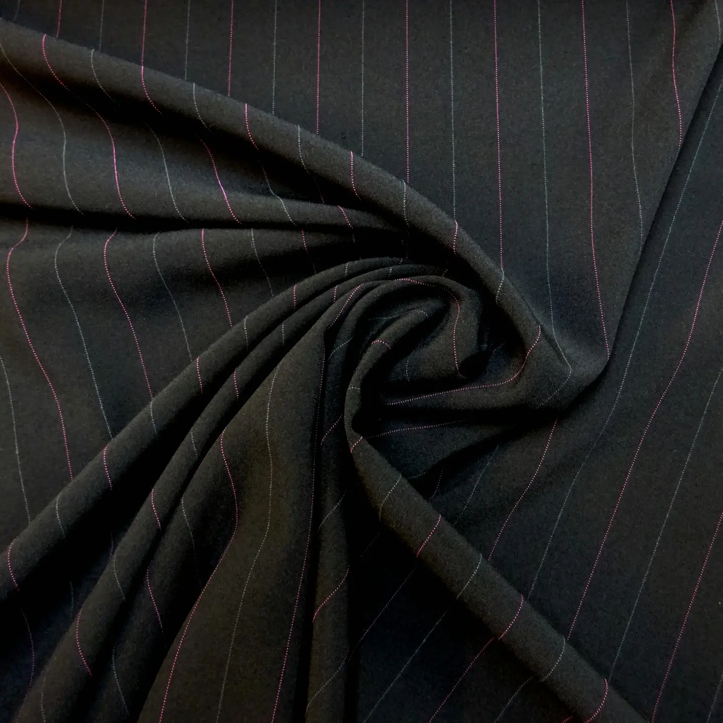 Suiting Fabric 2cm Wide Stripe Sharp Look Black Cerise