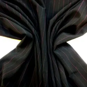 Suiting Fabric 2cm Wide Stripe Sharp Look Black Cerise