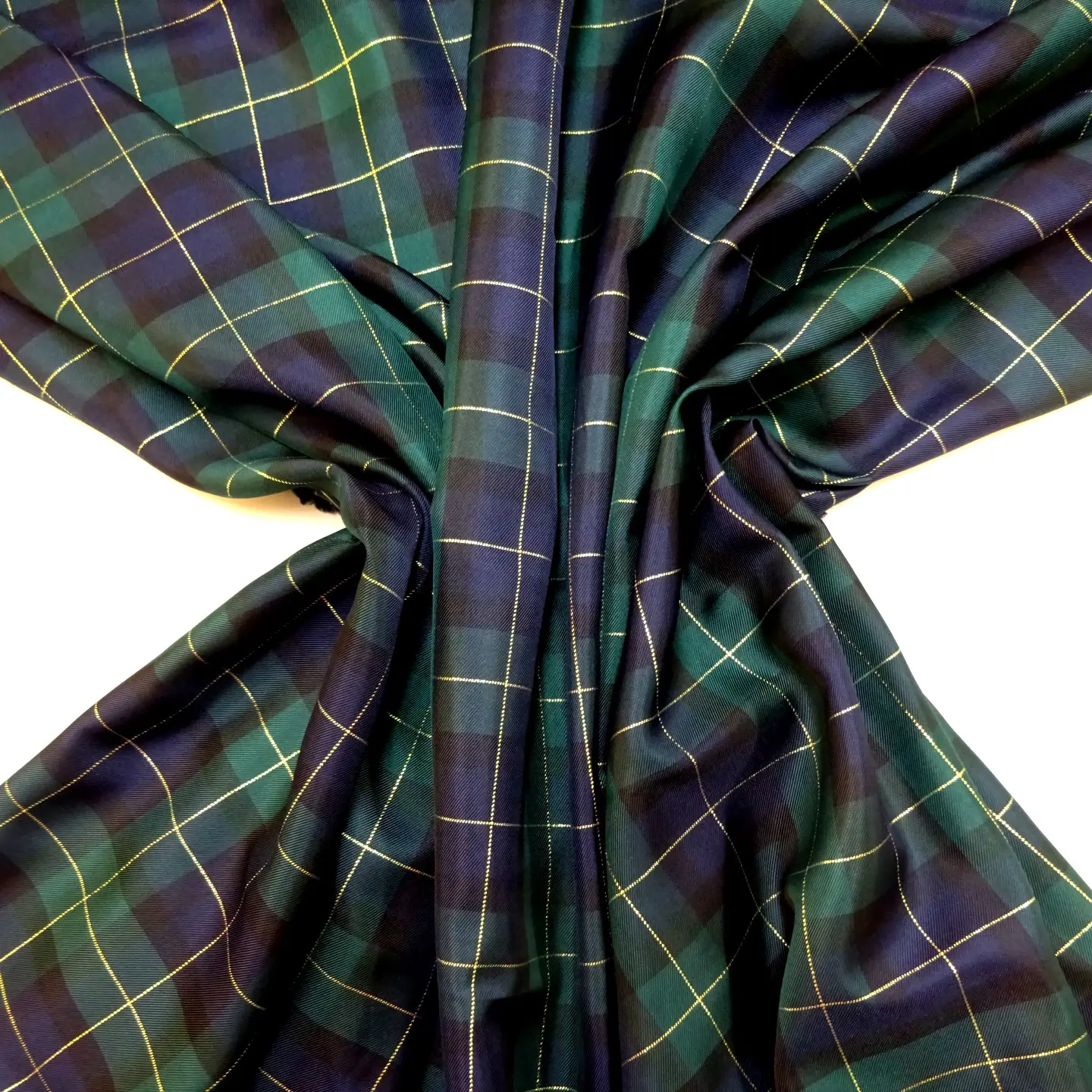 Tartan Fabric Taffeta Finish Gold Thread Black Watch So Festive