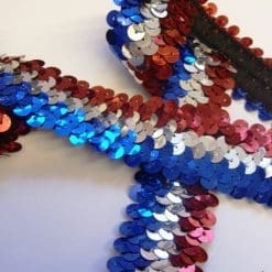 Red White and Blue Striped 3 Row Stretch Sequin