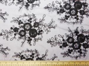 Lace Fabric Bridal Sequin Honey Suckle Flower Black