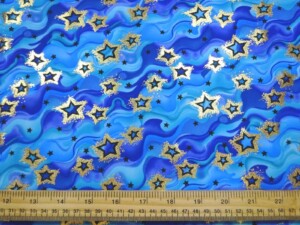 Lycra Fabric Blue Water Stars Foil Print
