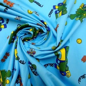 Cotton Fabric Steam Trains Turquoise
