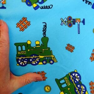 Cotton Fabric Steam Trains Turquoise
