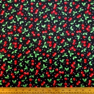 Cotton Fabric Print Jubilee Cherries Black