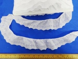 Broderie Anglais 5cm Gathered Lace Trim Belgium White