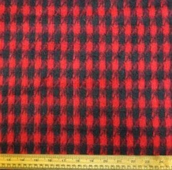 Jacketing Fabric Wool Blend Houndstooth Plush Finish Red Black